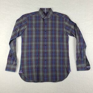 Hammer Made Dress Shirt Mens 15 / 38‎ Gray Purple Plaid Cotton Button Up